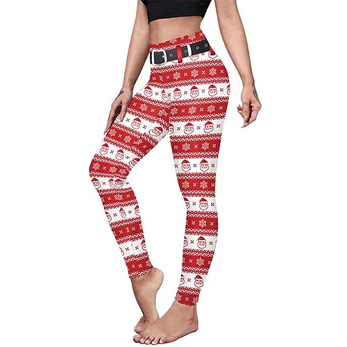 

Women's Tights Leggings Apple Green Wine Dark Red Christmas Casual Weekend High Elasticity Ankle-Length Tummy Control Santa Claus S M L XL
