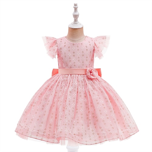 

Kids Girls' Dress Flower A Line Dress Midi Dress Wedding Embroidered Short Sleeve Princess Dress 2-8 Years Spring Pink Champagne White