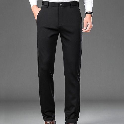 

Men's Dress Pants Long Micro-elastic Tailored Fit Solid Color Black Khaki Dark Grey 2022