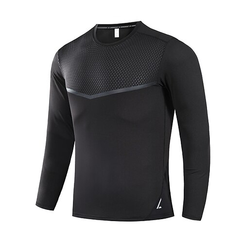 

Men's Workout Shirt Running Shirt Patchwork Reflective Strip Long Sleeve Top Athletic Athleisure Winter Breathable Quick Dry Moisture Wicking Running Jogging Training Sportswear Activewear Solid