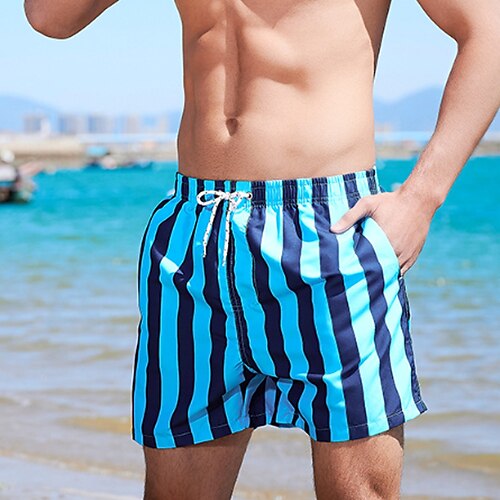 

Men's Swim Shorts Board Shorts Beach Shorts Elastic Waist Elastic Drawstring Design Print Stripe Breathable Soft Knee Length Casual Beach Streetwear Stylish Blue Pink Micro-elastic