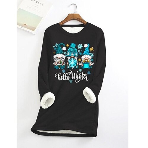 

Women's Sweatshirt Pullover Sherpa Fleece Teddy Christmas Black Gray Graphic Christmas Round Neck Long Sleeve Fleece S M L XL 2XL 3XL / Fleece lined