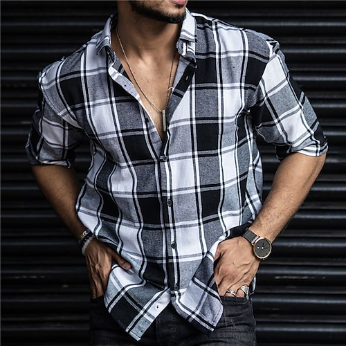 

Men's Shirt Plaid Turndown Black 3D Print Outdoor Street Short Sleeves Button-Down Print Clothing Apparel Fashion Designer Casual Breathable / Summer