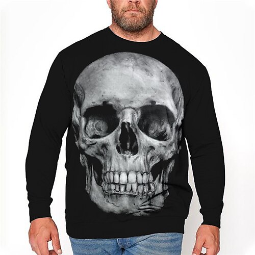 

Men's Plus Size T shirt Tee Big and Tall Graphic Crew Neck Long Sleeve Spring & Fall Basic Fashion Streetwear Comfortable Casual Sports Tops / Skull