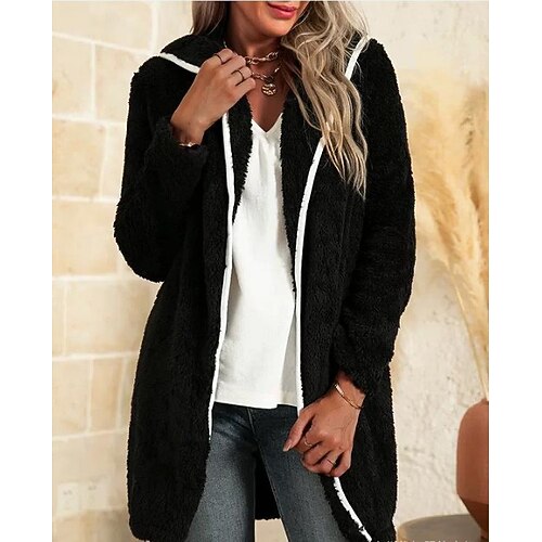 

Women's Fleece Jacket Sherpa Fleece Teddy Zip Up Black Pink Wine Solid Color Street Hoodie Long Sleeve Fleece S M L XL 2XL 3XL