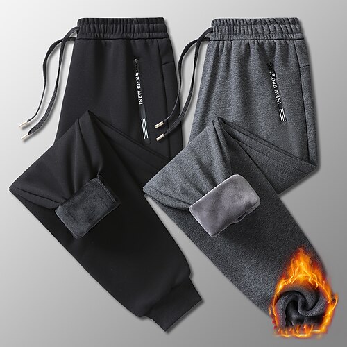 

Men's Fleece Pants Sweatpants Winter Pants Trousers Drawstring Elastic Waist Elastic Cuff Solid Color Comfort Warm Casual Daily Streetwear Cotton Blend Sports Fashion 1 2 Micro-elastic