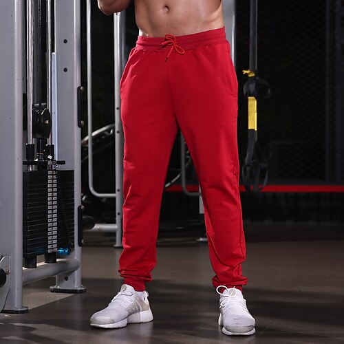 

Men's Sweatpants Trousers Drawstring Elastic Waist Solid Color Comfort Breathable Casual Daily Streetwear Cotton Blend Sports Fashion ArmyGreen Red Micro-elastic