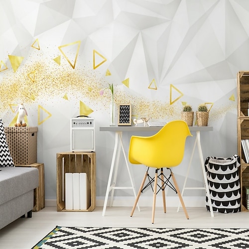 

3D Mural Geometric Wallpaper Yellow Trigon Wall Sticker Covering Print Peel and Stick Removable PVC/Vinyl Material Self Adhesive/Adhesive Required Wall Decor Wall Mural for Living Room Bedroom