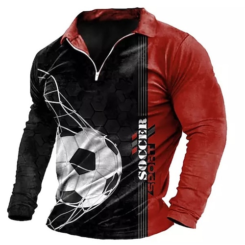 

Per uomo Camicia da golf Golf Alfabetico Calcio Collo ripiegabile Rosso Stampa 3D Esterno Sport Manica lunga Cerniera Stampa Abbigliamento Di tendenza Originale Informale Traspirante
