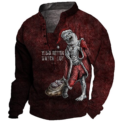 

Men's Sweatshirt Pullover Red Standing Collar Skull Santa Claus Graphic Prints Print Casual Daily Sports 3D Print Streetwear Designer Casual Spring & Fall Clothing Apparel Hoodies Sweatshirts Long