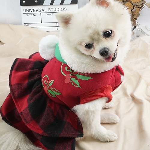 

Dog Cat Dress Floral Botanical Cute Stylish Casual Daily Party Outdoor Winter Dog Clothes Puppy Clothes Dog Outfits Warm Red Costume for Girl and Boy Dog Polyester XS S M L XL XXL / Christmas