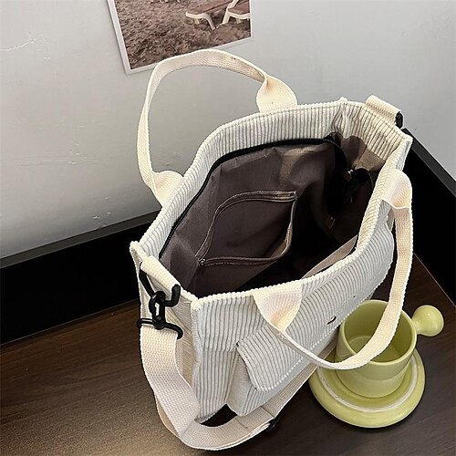 

Women's Girls' Work Bag Canvas Tote Bag Corduroy Solid Color Daily Office & Career Yellow brown Green White Black
