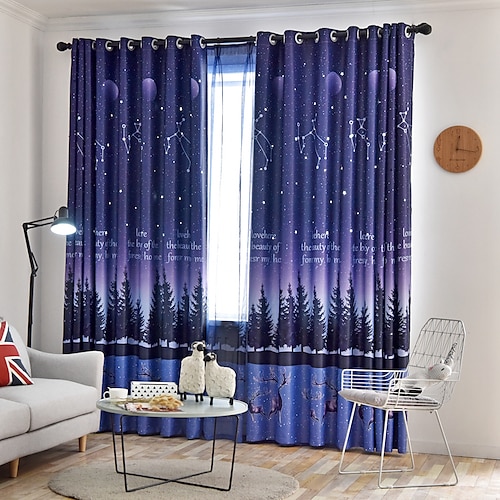 

One Panel Nordic Style Hollow Star Deer Print Blackout Curtain Living Room Bedroom Dining Room Children's Room Insulation Curtain