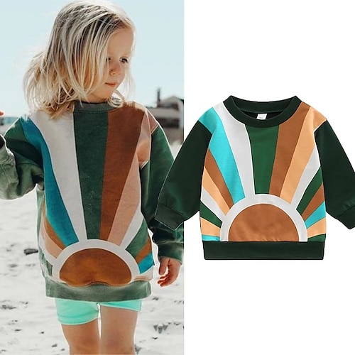 

Kids Girls' Sweatshirt Stripe School Long Sleeve Active 1-5 Years Winter Green