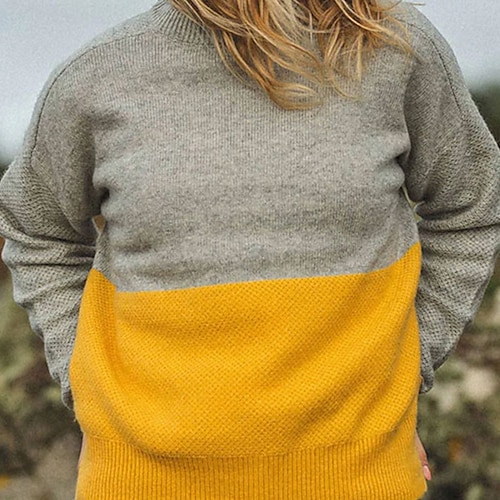 

Women's Pullover Sweater jumper Jumper Ribbed Knit Patchwork Knitted Color Block Crew Neck Stylish Casual Daily Holiday Fall Winter Gray S M L / Long Sleeve