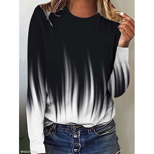 

Women's T shirt Tee Blue Yellow White Tie Dye Print Long Sleeve Daily Weekend Basic Round Neck Regular Painting S