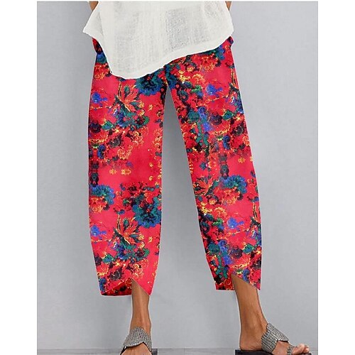 

Women's Pants Trousers Blue Red Fashion Casual Daily Side Pockets Ankle-Length Comfort Flower / Floral S M L XL 2XL