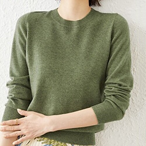 

Women's Pullover Sweater jumper Jumper Ribbed Knit Knitted Pure Color Crew Neck Stylish Casual Outdoor Daily Winter Fall Green S M L / Long Sleeve / Holiday / Regular Fit / Going out