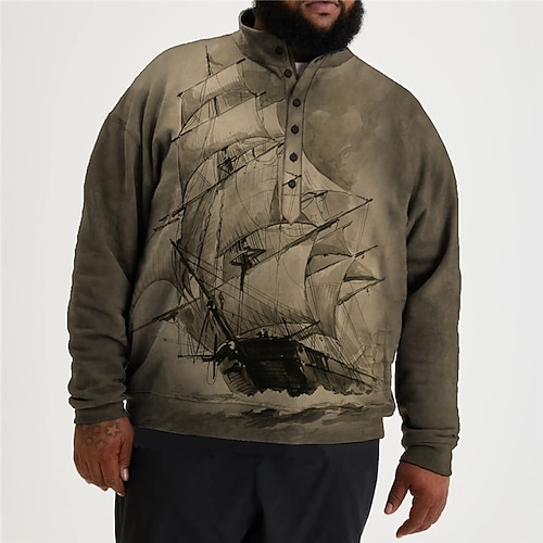 

Men's Plus Size Pullover Sweatshirt Big and Tall Graphic Henley Long Sleeve Spring & Fall Basic Fashion Streetwear Comfortable Casual Sports Tops