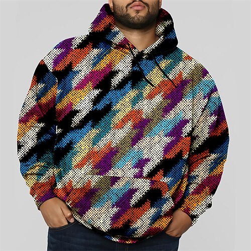 

Men's Plus Size Pullover Hoodie Sweatshirt Big and Tall Geometric Hooded Long Sleeve Spring & Fall Basic Fashion Streetwear Comfortable Daily Wear Vacation Tops