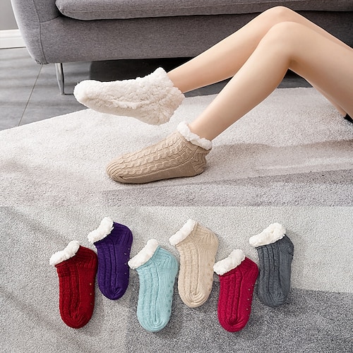 

Women's 1 Pair Socks Slipper Socks Fashion Comfort Solid Colored Warm Fall Winter Light Blue Wine Red Blue