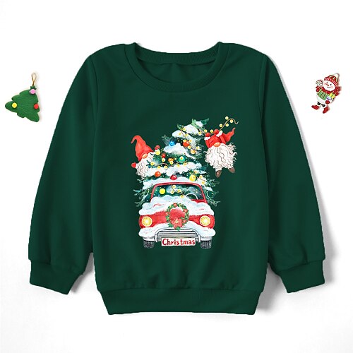 

Toddler Boys Christmas Sweatshirt Pullover Letter Car Santa Claus Long Sleeve Crewneck Children Top Outdoor Sweatshirt Adorable Green Fall 3-7 Years / Spring