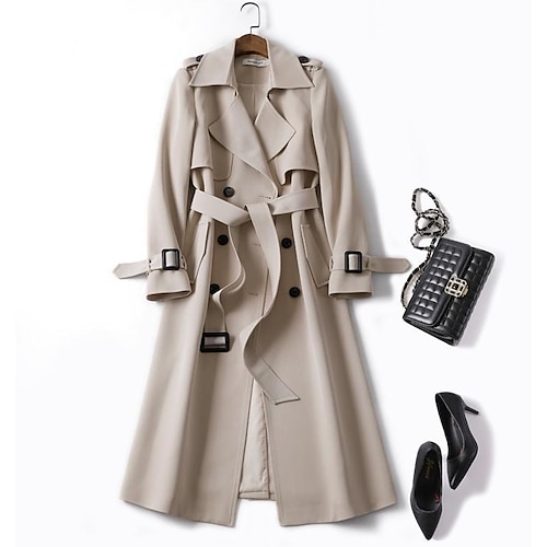 

Women's Trench Coat Long Lace up Patchwork Coat Black Blue Camel Beige Fashion Daily Fall Single Breasted Rolled collar Regular Fit S M L XL XXL 3XL