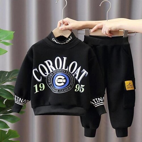 

2 Pieces Kids Boys Sweatshirt & Pants Clothing Set Outfit Letter Long Sleeve Cotton Set Outdoor Fashion Daily Winter Fall 3-7 Years Black Blue Orange