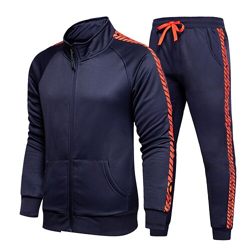 

Men's Tracksuit Sweatsuit Jogging Suits Black Navy Blue Standing Collar Solid Color Drawstring 2 Piece Sports & Outdoor Daily Sports Basic Casual Big and Tall Fall Spring Clothing Apparel Hoodies