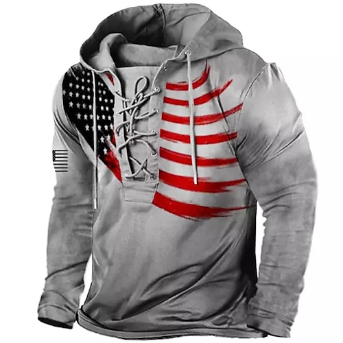 

Men's Pullover Hoodie Sweatshirt Pullover Gray Hooded Graphic Prints National Flag Lace up Print Casual Daily Sports 3D Print Basic Streetwear Designer Spring & Fall Clothing Apparel Hoodies