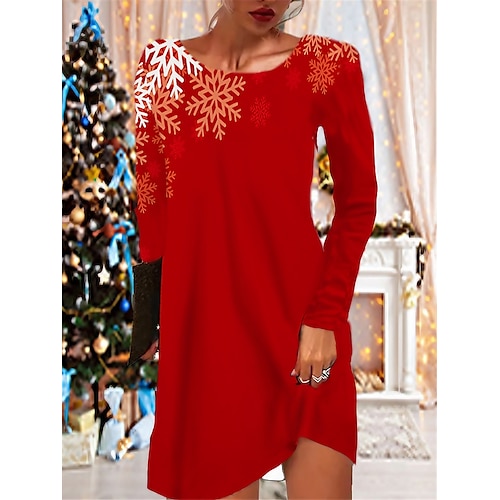 

Women's Christmas Casual Dress T Shirt Dress Tee Dress Shift Dress Mini Dress Black Wine Red Long Sleeve Letter Pocket Winter Fall Autumn Crew Neck Vacation 2022 S M L XL XXL 3XL / Print