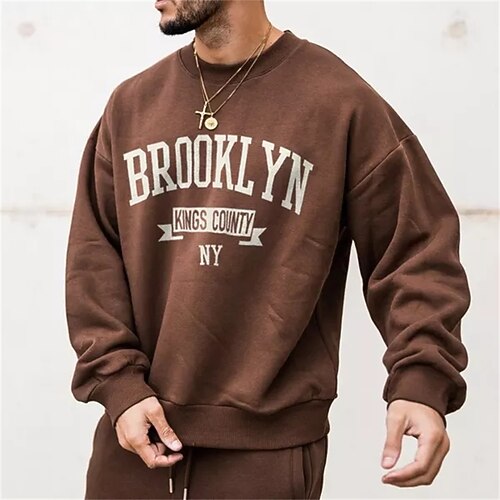 

Men's Sweatshirt Pullover Brown Crew Neck Graphic Letter Print Drawstring Sports & Outdoor Streetwear Designer Casual Big and Tall Winter Fall Clothing Apparel Hoodies Sweatshirts Long Sleeve