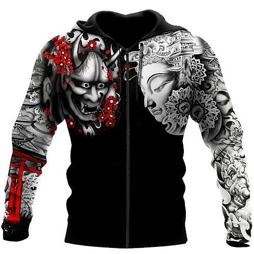 

Men's Full Zip Hoodie Jacket Black Hooded Ghost Graphic Prints Flower Zipper Print Sports Outdoor Daily Sports 3D Print Streetwear Designer Casual Spring Fall Clothing Apparel Hoodies