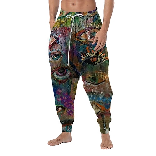 

Men's Trousers Baggy Harem Pants Drawstring Elastic Waist 3D Print Graphic Prints Graffiti Comfort Breathable Casual Daily Holiday Streetwear Designer Green Blue Micro-elastic