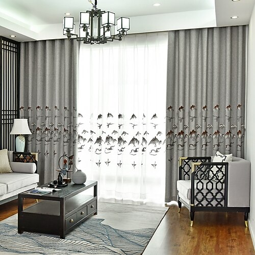 

One Panel Chinese Style Thickened Hemp Cotton High-Grade Embroidered Curtains Living Room Bedroom Dining Room Children's Room Blackout Insulation Curtain