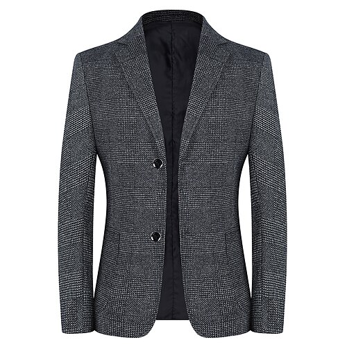 

Men's Fashion Blazer Regular Standard Fit Checkered Single Breasted Two-buttons Dark Grey Brown 2022