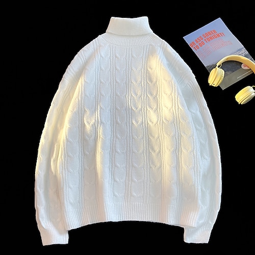 

Men's Sweater Pullover Sweater Jumper Ribbed Knit Knitted Solid Color Turtleneck Keep Warm Modern Contemporary Work Daily Wear Clothing Apparel Spring & Fall Black Light Grey M L XL