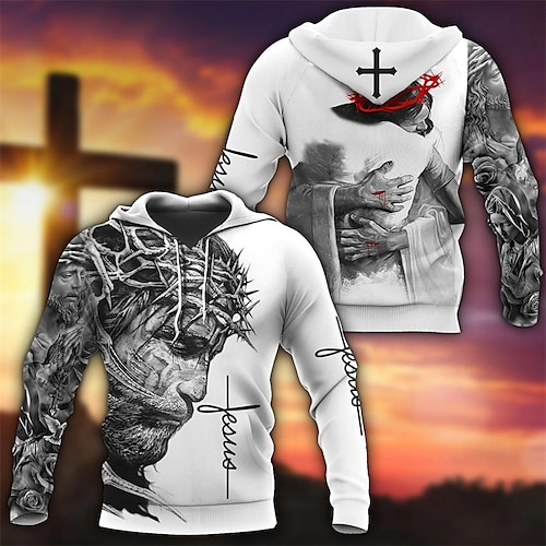 

Men's Pullover Hoodie Sweatshirt Black And White Hooded Knights Templar Graphic Prints Human Print Daily Sports 3D Print Basic Streetwear Casual Spring & Fall Clothing Apparel Hoodies Sweatshirts