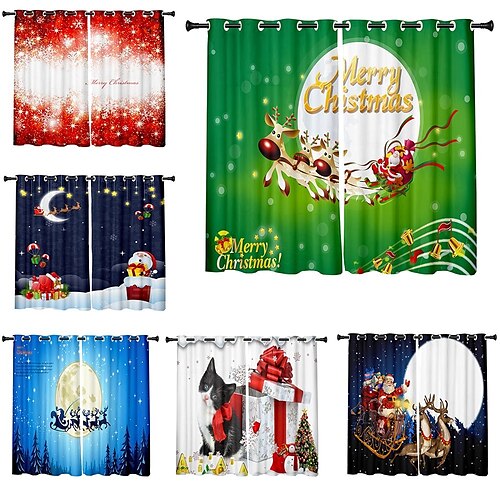 

3D Christmas Animal Dog Christmas New Year Gift Curtains Blackout Curtains Printed Thermal Insulated Curtains for Bedroom Living Room Modern Grommet Window Drapes Curtain Drapes