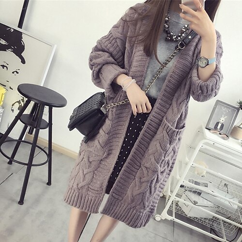 

Women's Cardigan Sweater Jumper Cable Knit Knitted Pure Color V Neck Stylish Casual Outdoor Daily Winter Fall Green Purple One-Size / Cotton / Long Sleeve / Cotton / Holiday / Regular Fit