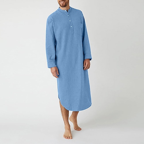 

Men's Pajamas Loungewear Sleepwear Nightshirt 1 PCS Pure Color Fashion Comfort Soft Home Bed Polyester Breathable Crew Neck Long Sleeve Basic Fall Spring White Blue