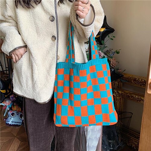 

Women's Girls' Tote Tote Polyester Plaid Daily Office & Career Orange grid Haig Khashoggi Navy Blue