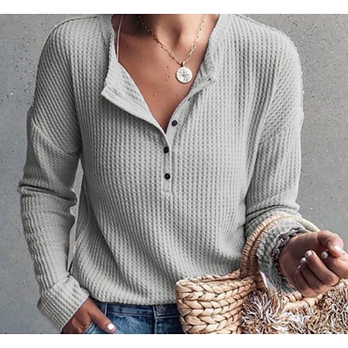 

2022 autumn new amazon wish europe and the united states cross-border autumn and winter women's waffle solid color single-breasted long sleeves