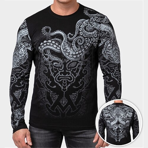 

Men's Plus Size T shirt Tee Big and Tall Graphic Crew Neck Long Sleeve Spring & Fall Basic Fashion Streetwear Comfortable Casual Sports Tops