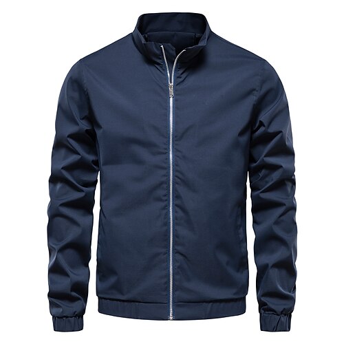 

Men's Bomber Jacket Casual Jacket Windbreaker Outdoor Casual / Daily Sport Daily Wear Vacation Zipper Standing Collar Comfort Zipper Front Leisure Jacket Outerwear Solid Color Zipper Pocket Dark Navy