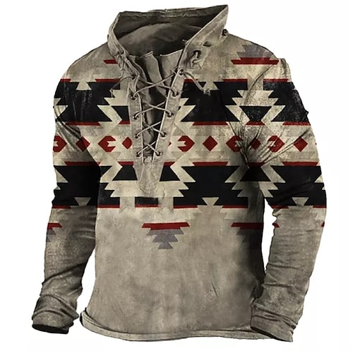 

Men's Sweatshirt Pullover Brown Standing Collar Graphic Prints Lace up Pocket Sports Outdoor Casual Daily 3D Print Boho Streetwear Designer Clothing Apparel Hoodies Sweatshirts Long Sleeve