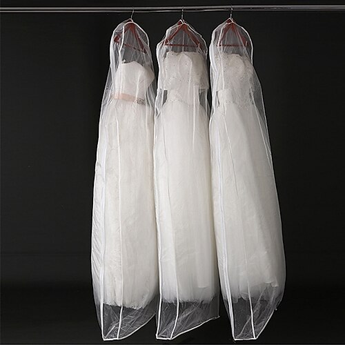 

Double-sided Transparent Tulle/Voile Wedding Bridal Dress Dust Cover with Side-zipper for Home Wardrobe Gown Storage Bag