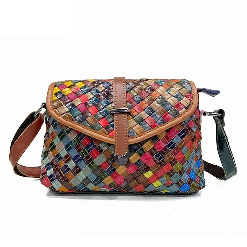 

guangzhou wholesale 2022 new leather women's bags hand-woven diagonal bag broken leather stitching cross-border special supply