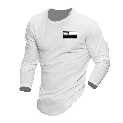 

Men's T shirt Tee Graphic Prints National Flag Crew Neck Blue Pink White Hot Stamping Street Daily Long Sleeve Print Clothing Apparel Fashion Designer Casual Comfortable