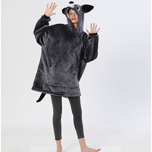 

Adults' Oversized Hoodie Blanket Wearable Blanket With Pocket Bear Sonic Animal Onesie Pajamas Flannel Cosplay For Men and Women Christmas Animal Sleepwear Cartoon Festival / Holiday Costumes
